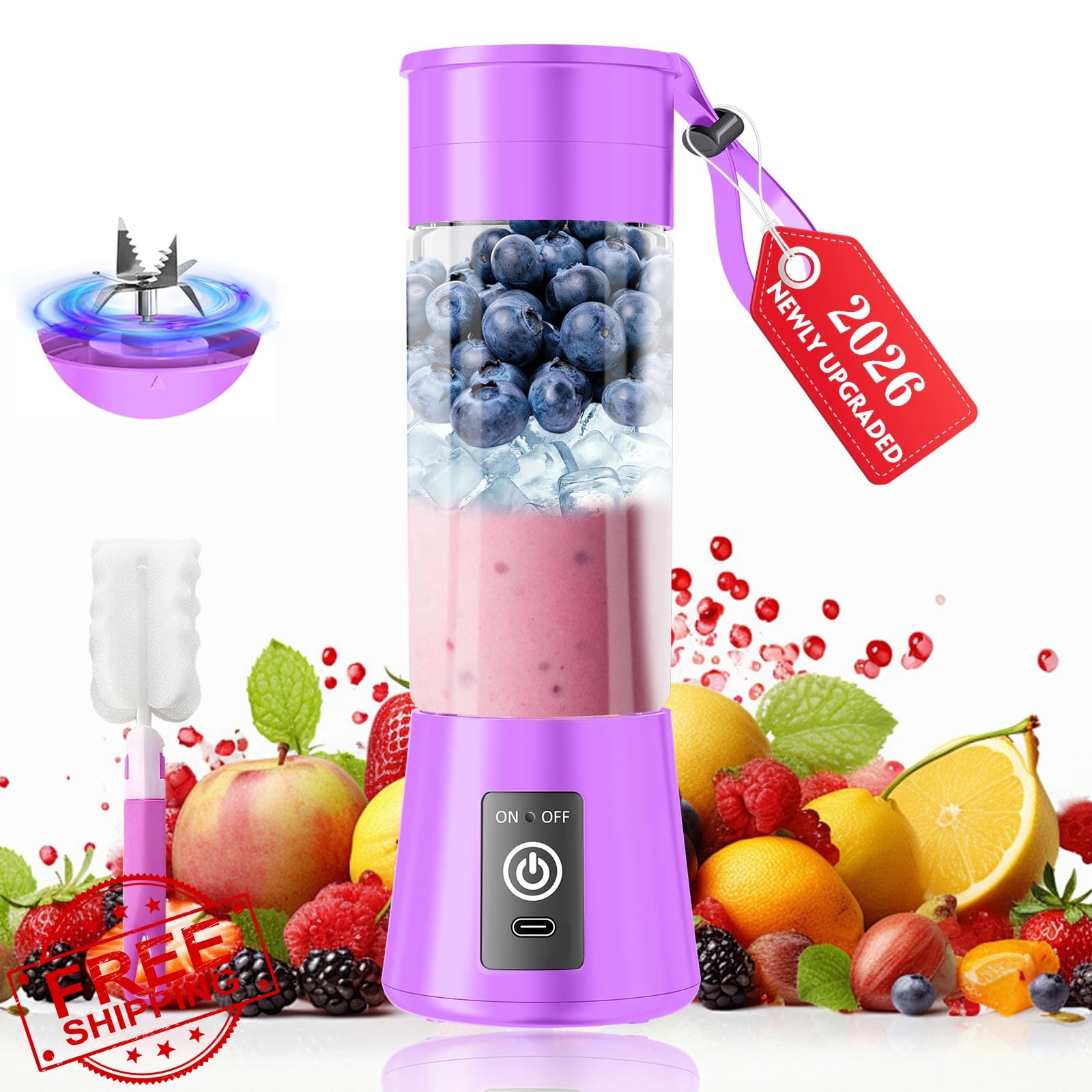 YFIXQNSU Purple Portable Smoothie Blender 13oz