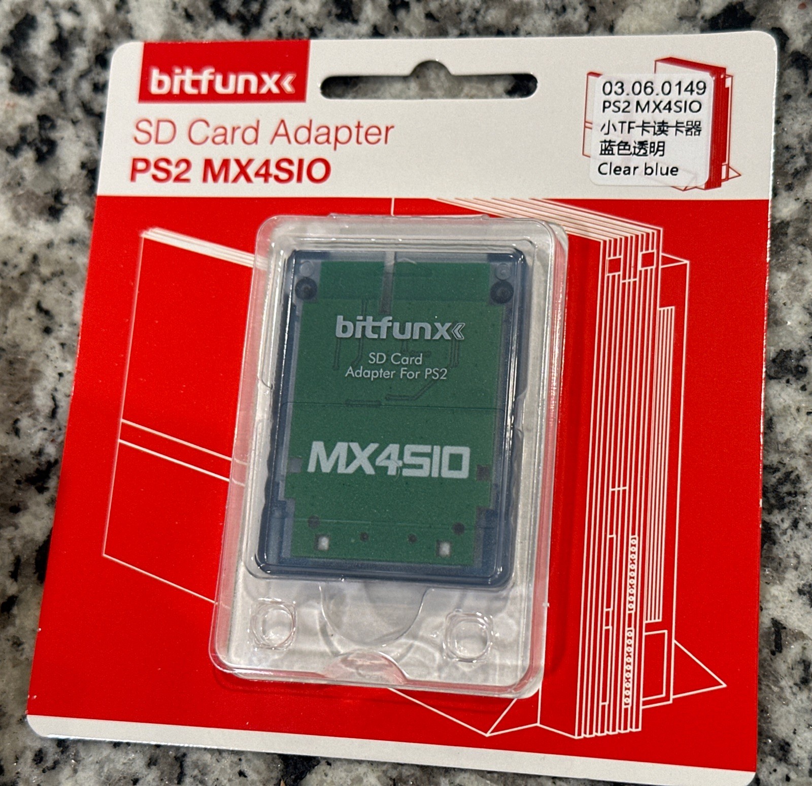 Bitfunx MX4SIO PS2 MicroSD Memory Card Adapter Clear Blue