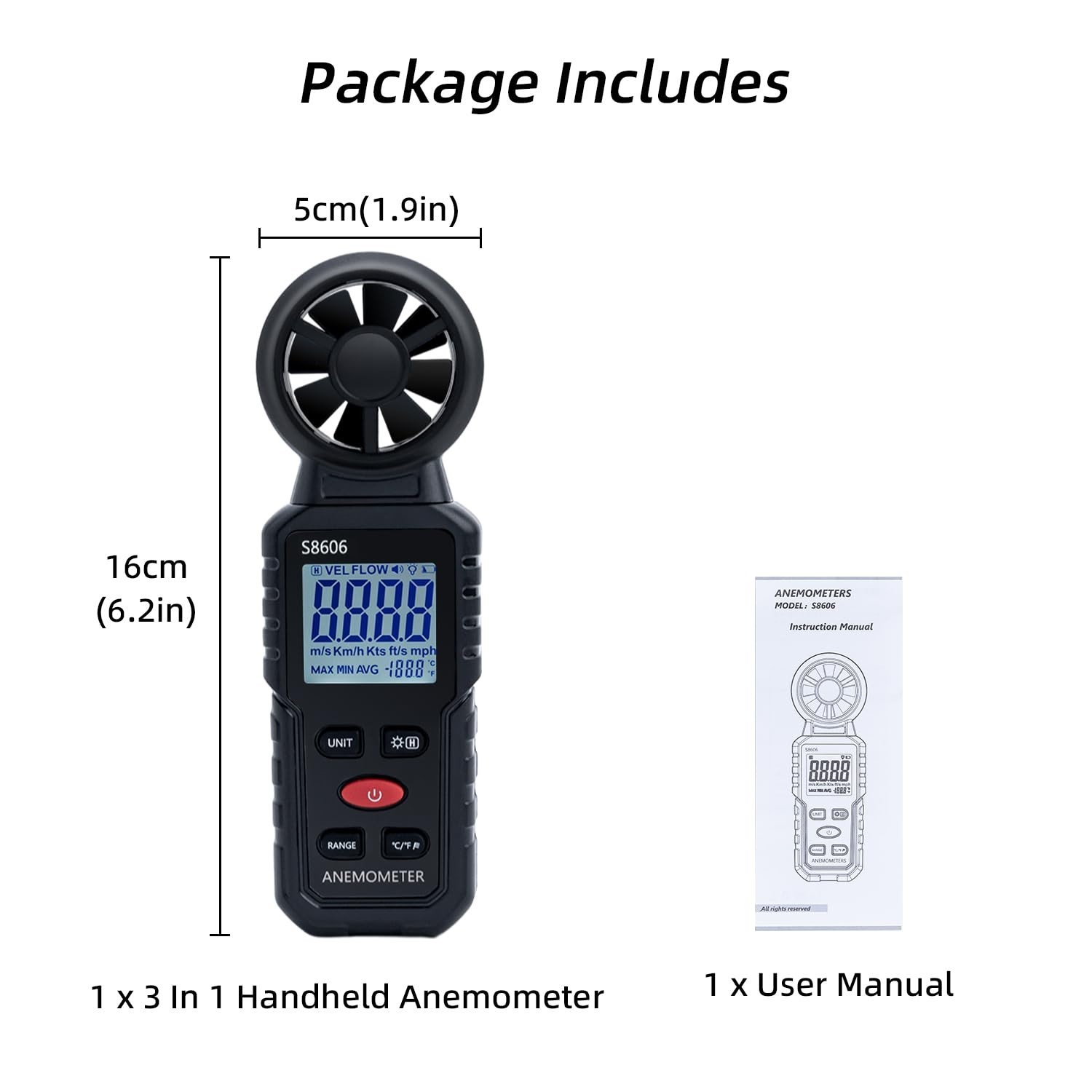 Split Handheld Anemometer Digital Wind Speed CFM Meter Gauge 14-140℉ LED