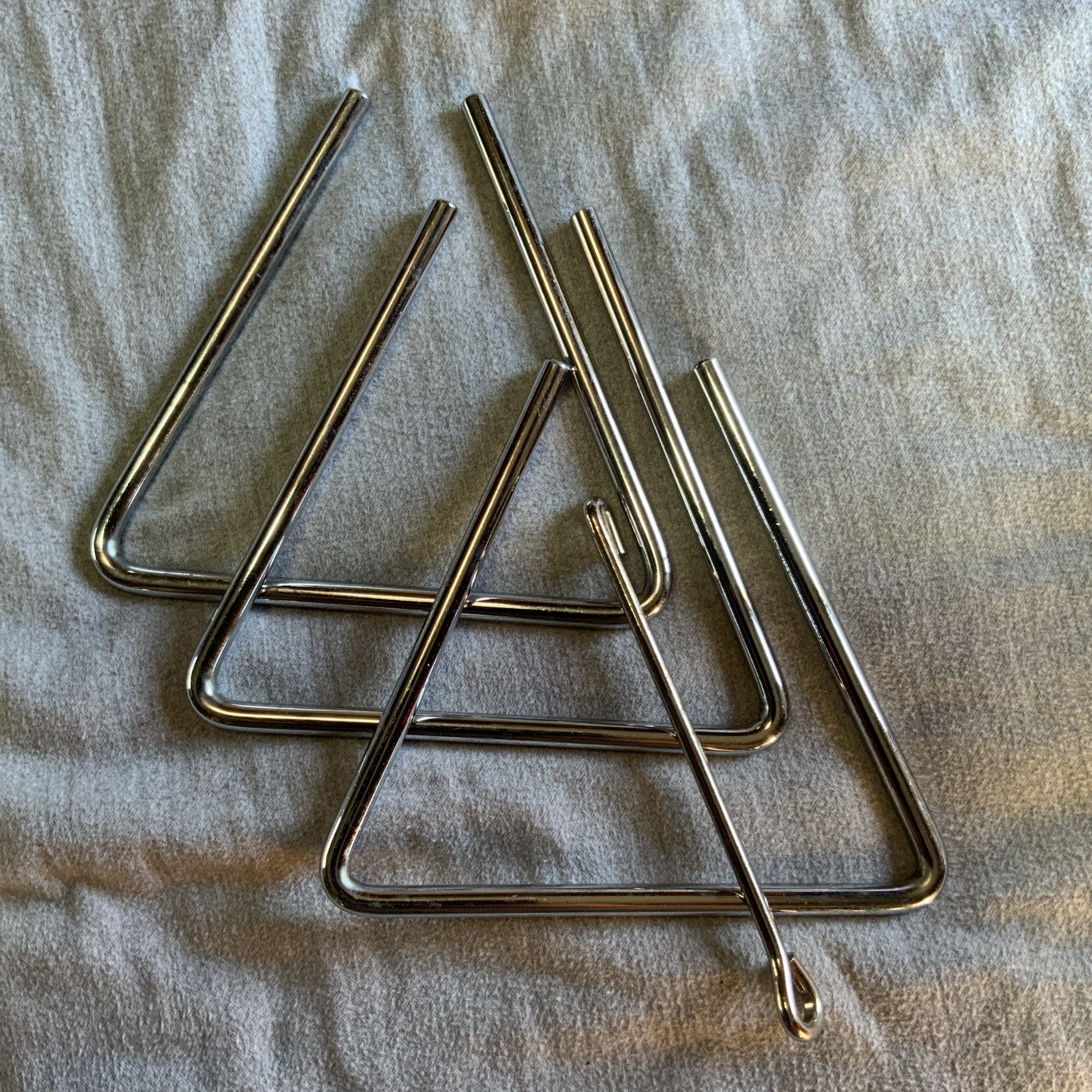 Set Of 3 Percussion Triangles With Beater 6” Chrome Plated Musical Dinner Bell