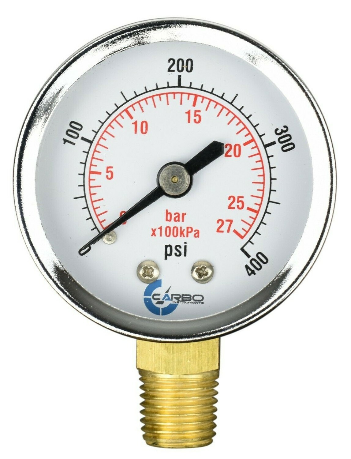 2" Pressure Gauge - Chrome Plated Steel Case, 1/4" NPT, Lower Mnt. 400 PSI