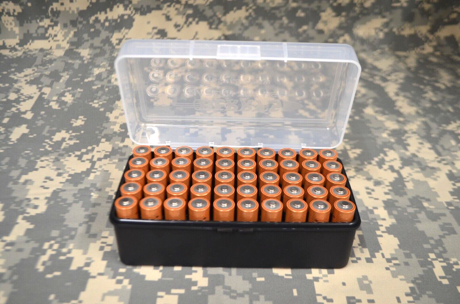 AA Battery Plastic Storage Box Bin Container HOLDS 50 BATTERIES !  (1) CLEAR
