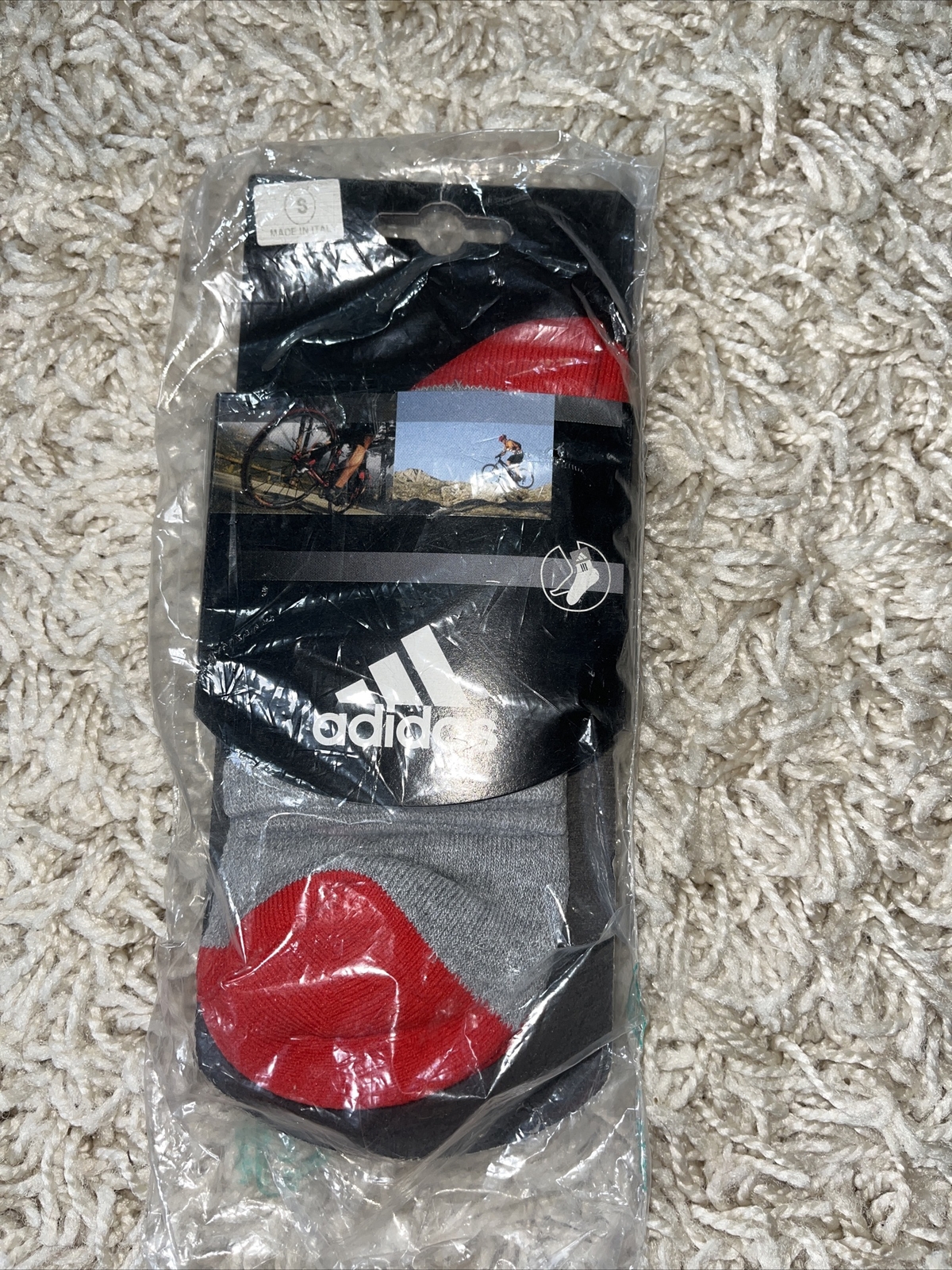 Adidas Coolmax Maximized Cycling  Socks : Grey Red- One Pair SM In Package Italy