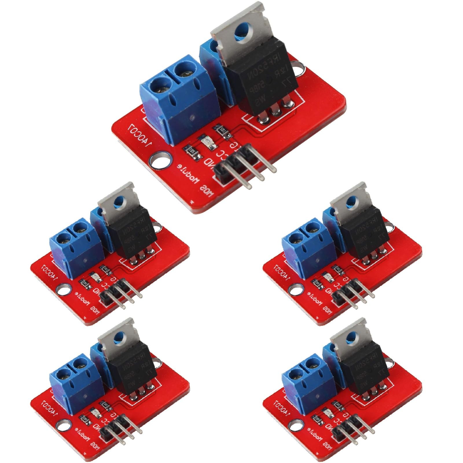 hiBCTR 5pcs IRF520 MOSFET Driver Module: 0-24V 5A Switch for Arduino, Black