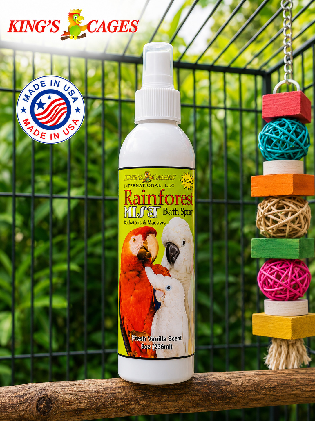 Kings Cages White Rainforest Mist Bath Spray Cockatoos and Macaw 8oz