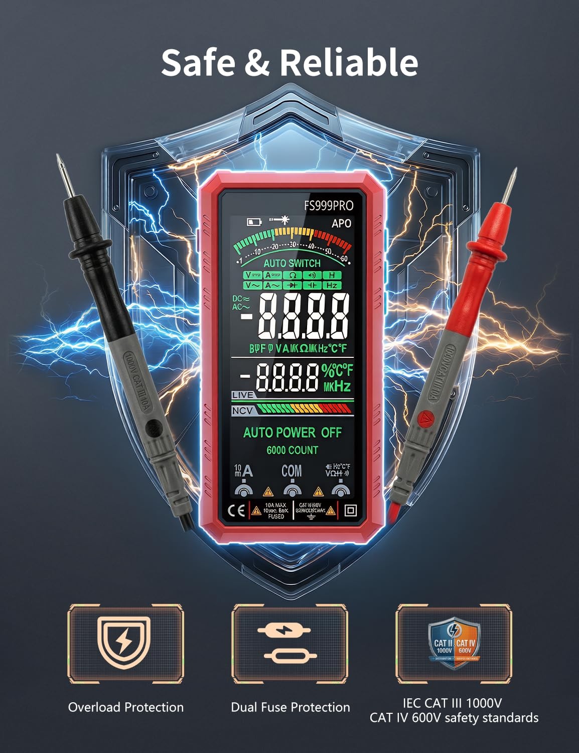 Digital Multimeter, Auto-Ranging Smart Electrical Tester, 6000 Counts TRMS, U...