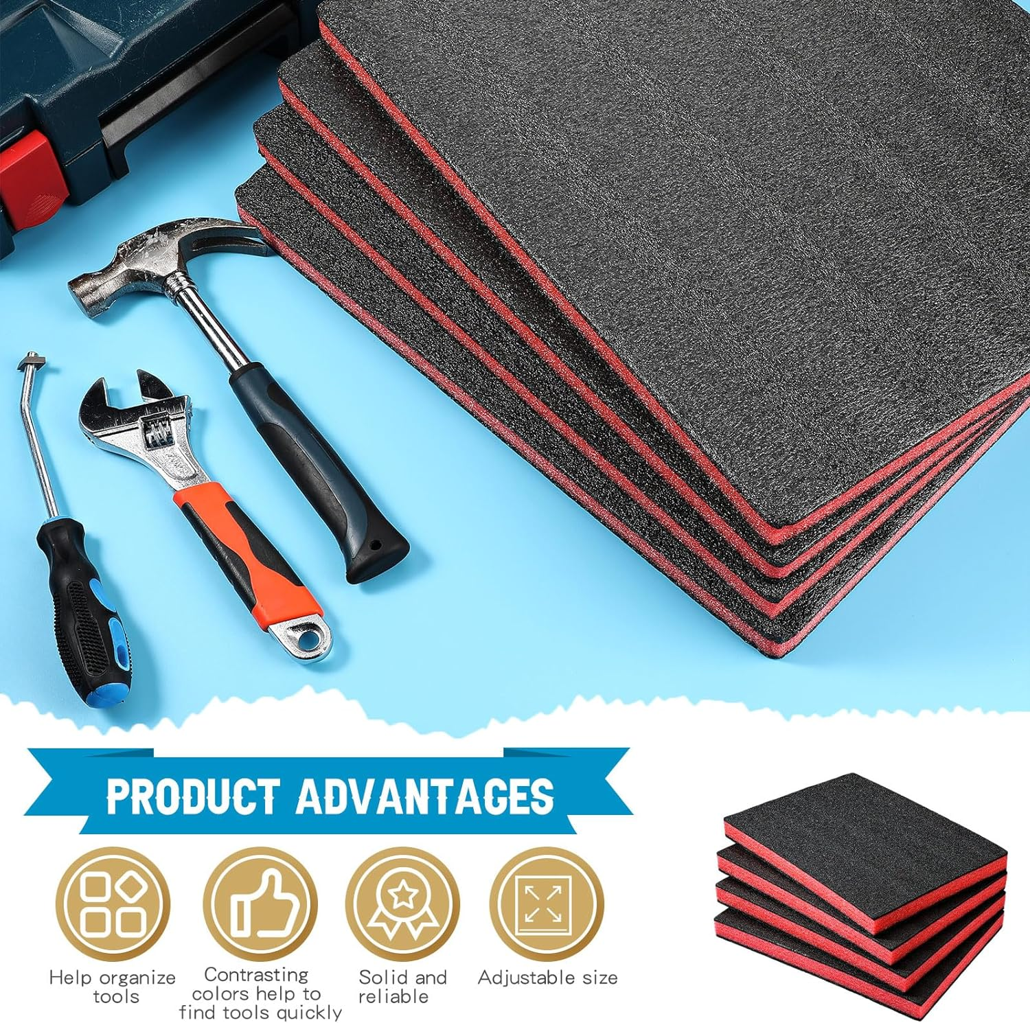 4 Pcs Cuttable Polyurethane Foam Pads Foam Sheets Craft Foam Black Tool Box Foam