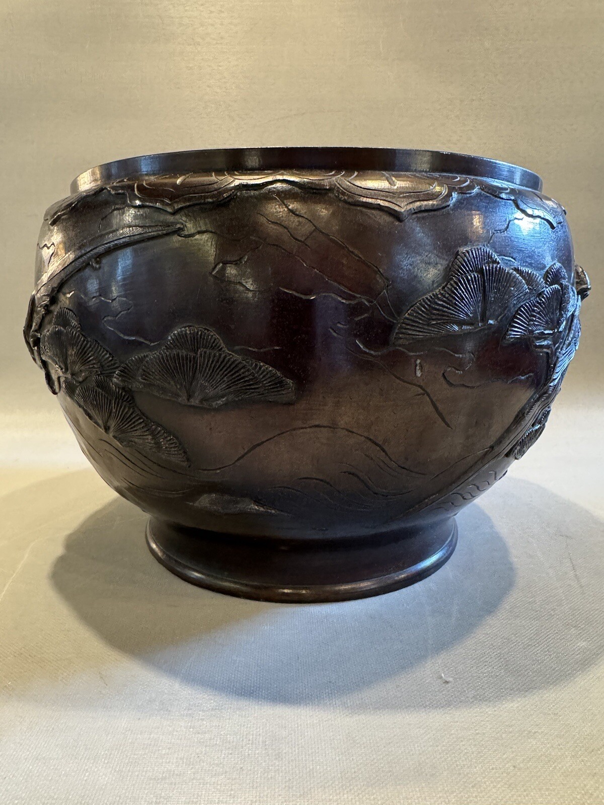 Antique Asian Bronze Jardiniere Planter Pot 12" diameter