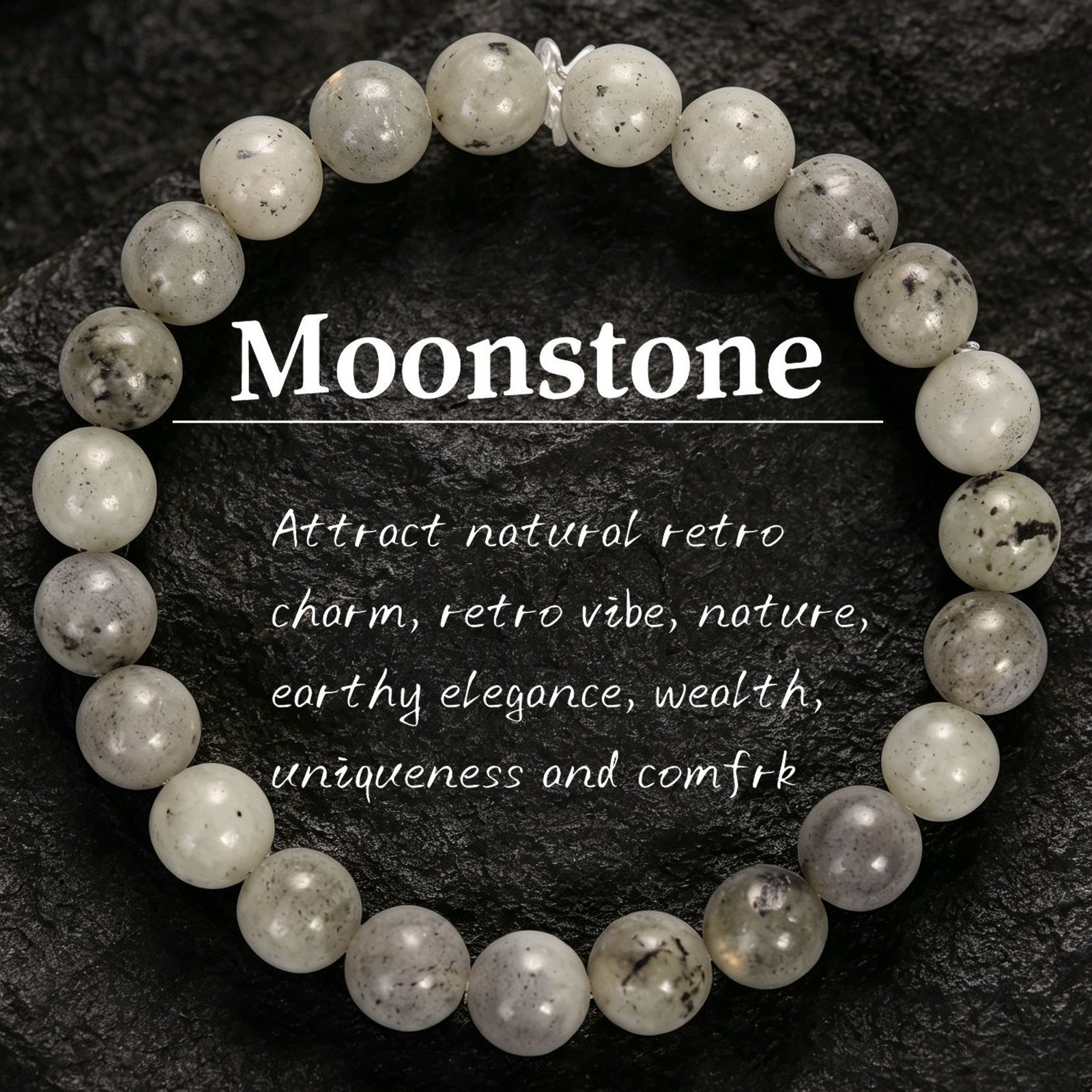 2Pcs Retro Moonstone Vibe Bead Bracelet Set Vintage Couples Matching Jewelry