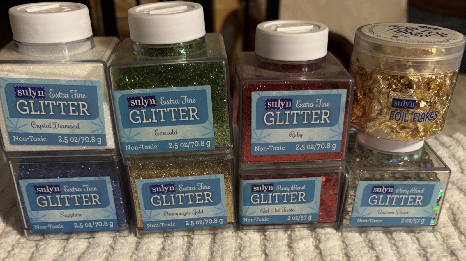 Sulyn Glitter ~ Lot Of 7 Colors Party Blends & Extra Fine Bonus Gold Foil Flake