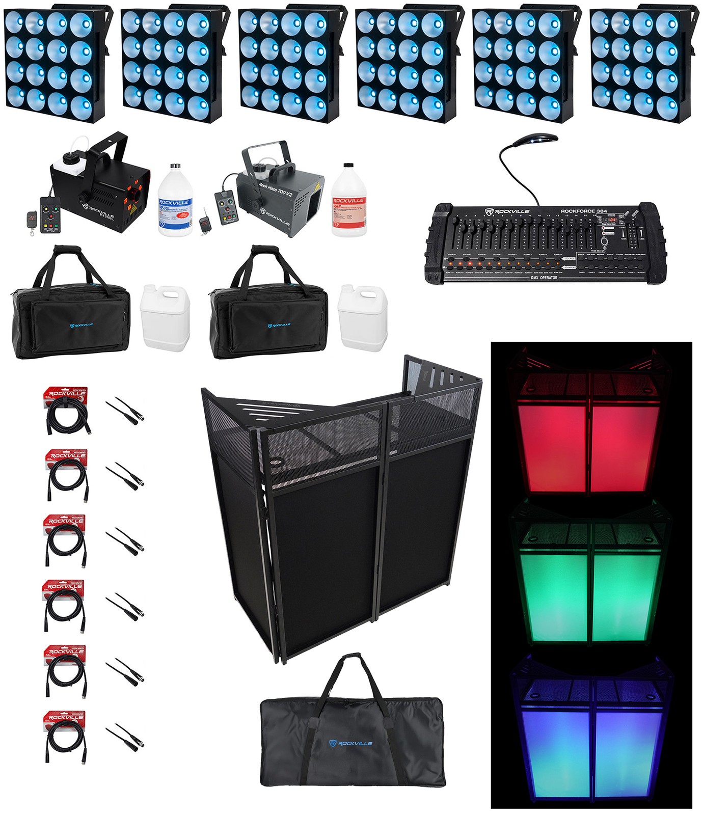 6) American DJ DOTZ MATRIX LED Wash/Blinder Lights+DMX Control+Facade+Hazer+Bags