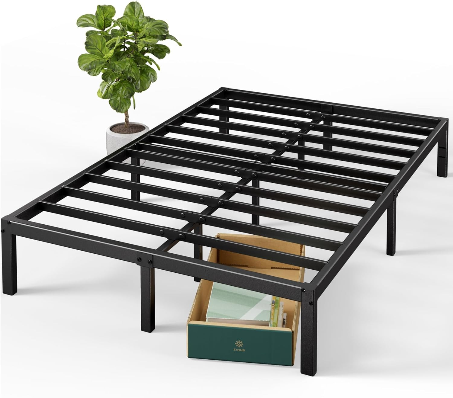 Elias 14" Metal Platform Bed Frame - Queen, No Box Spring, Easy Assembly