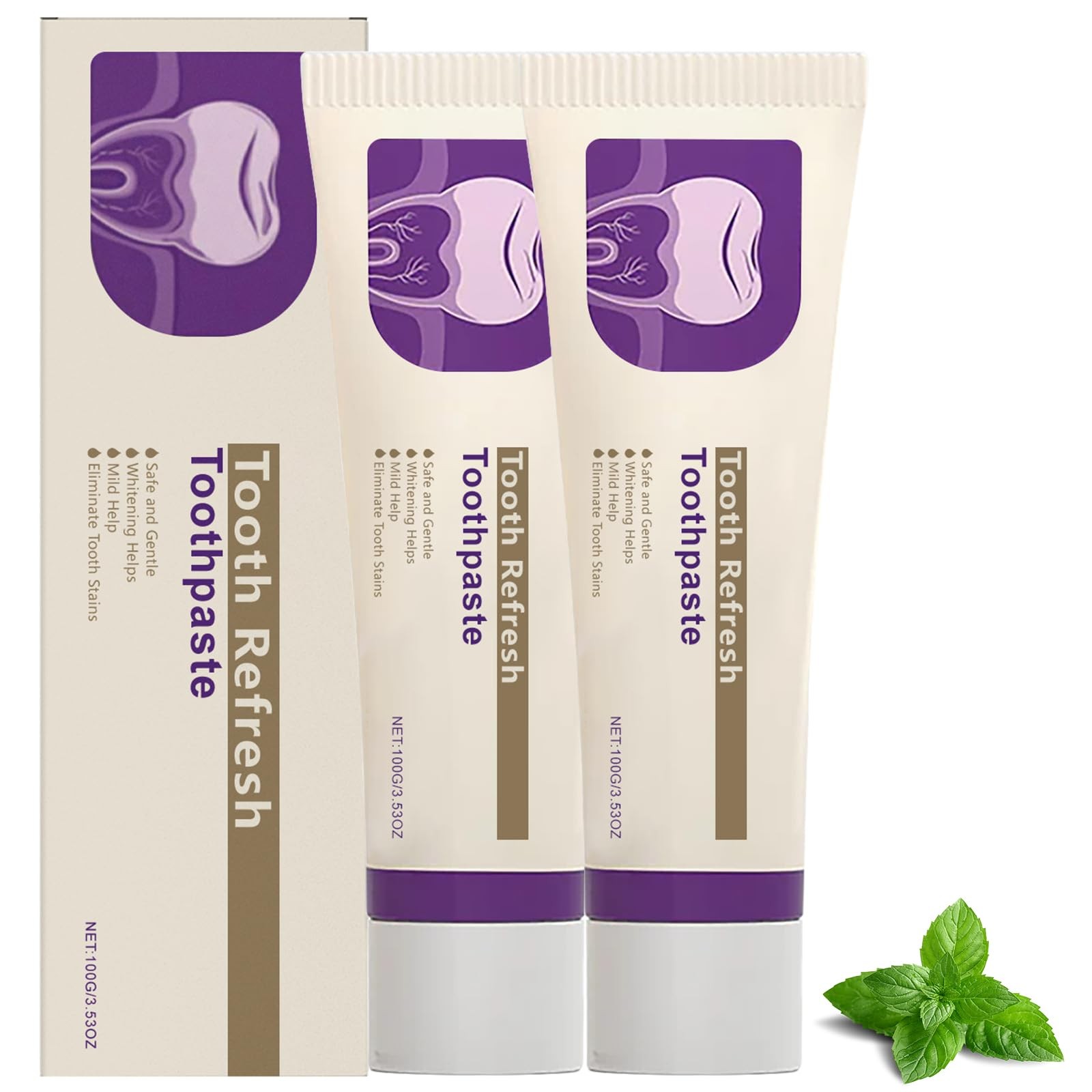 2PCS Tooth Refresh Toothpaste, Fresh Breath Whitening 0.05 Ounce (Pack of 2)