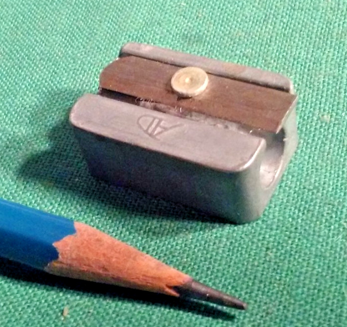 Vintage "AD" Metal Alloy Mini Pocket Portable PENCIL SHARPENER Works Good