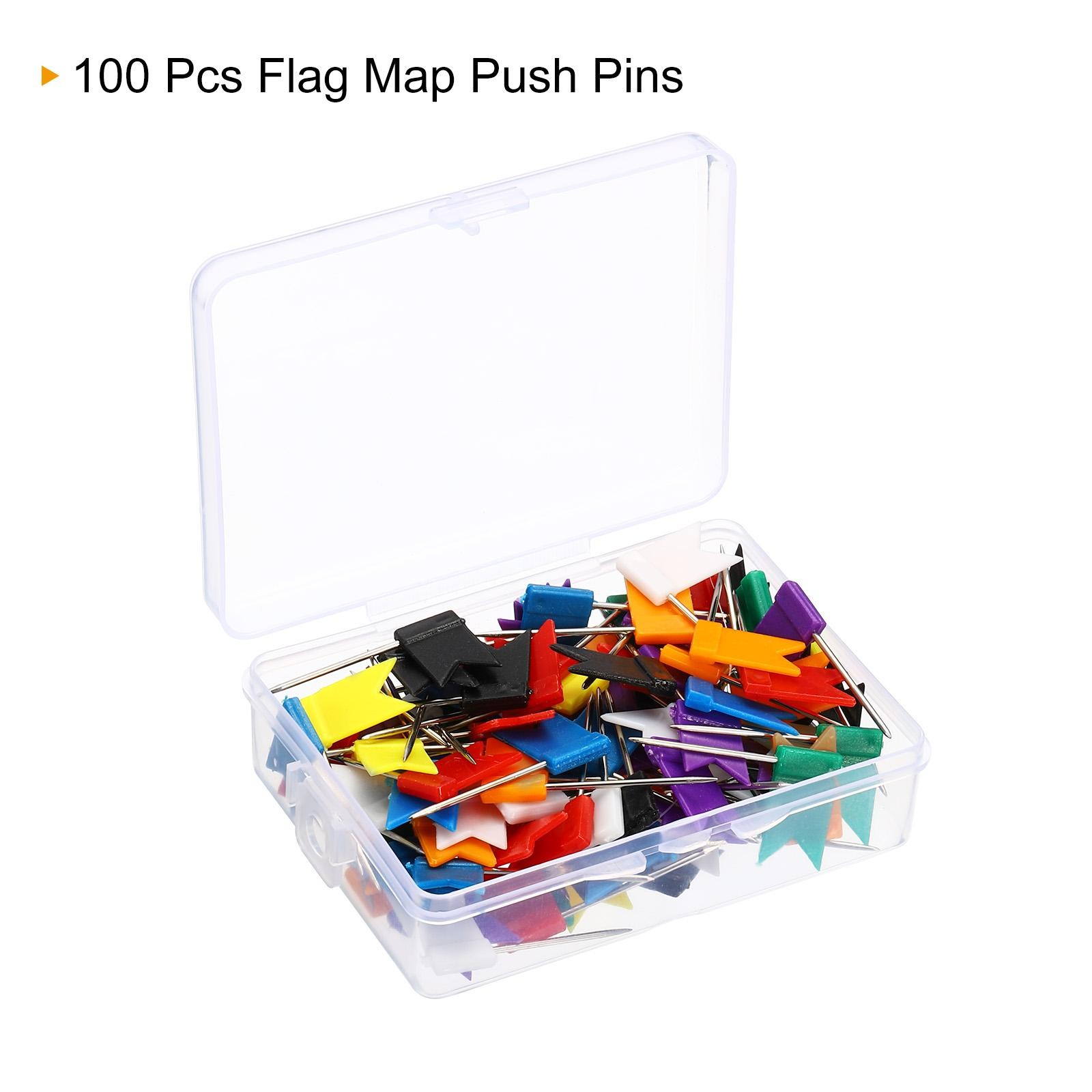 Flag Map Push Pins, 100pcs Plastic Steel Head, Multicolor