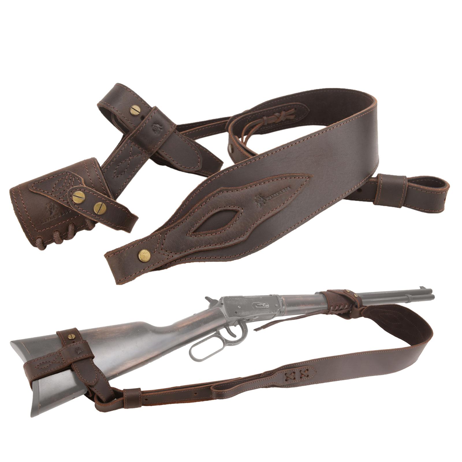 Suit of Leather Rifle No Drill Harnessed Buttstock Holder, Barrel Mount, Sling