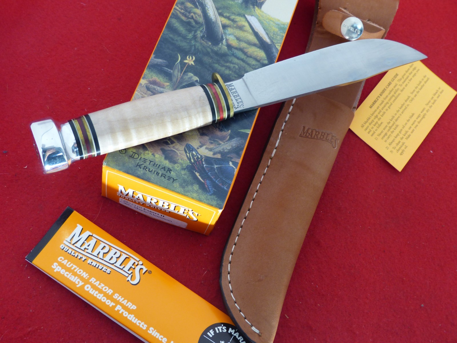 Marbles Gladstone USA Expert II curly maple mint in box fixed blade Sheath knife
