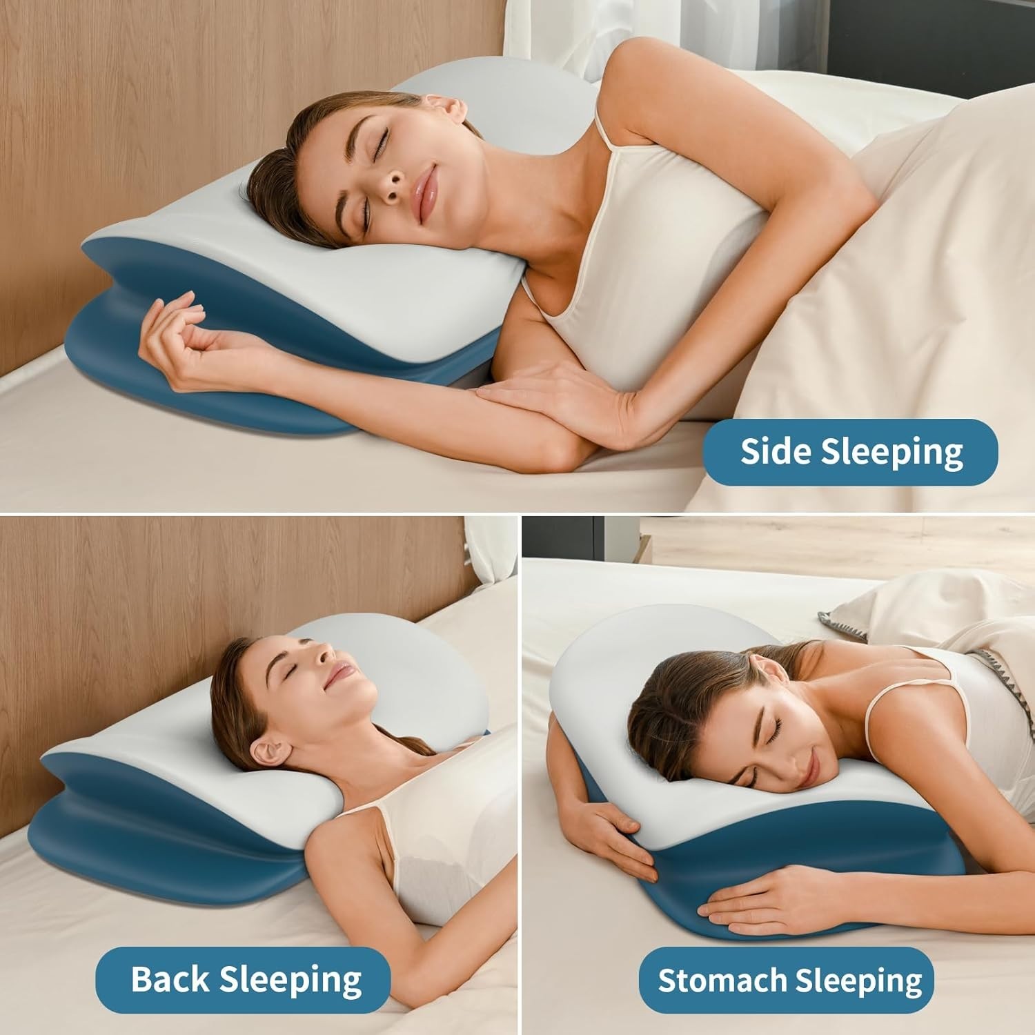Cervical Neck Pillow Memory Foam Contour for Side Back Sleepers Breathable