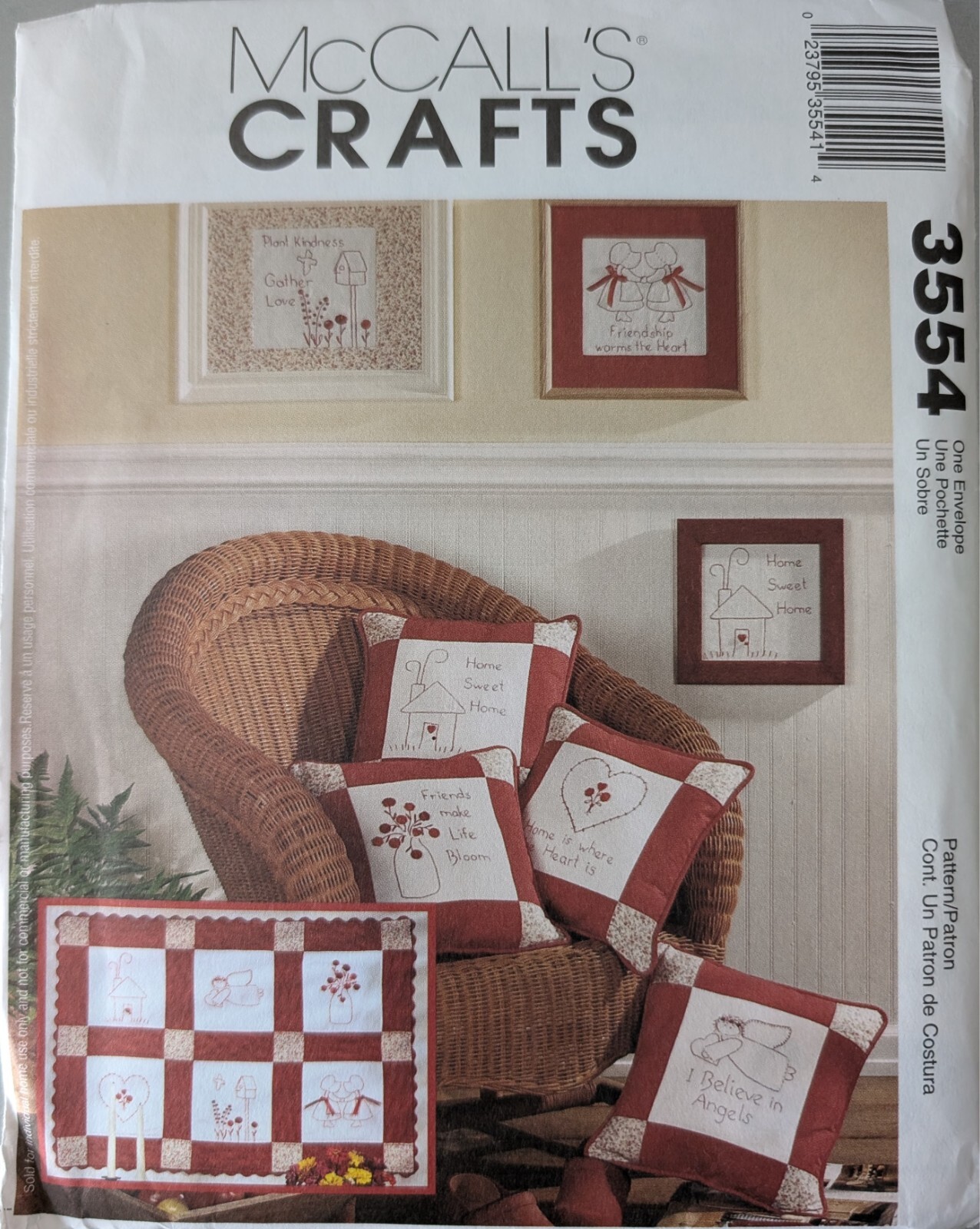 McCall's Crafts 3554 Friends Angels Quilt Pattern Redwork Embroidery Pillows