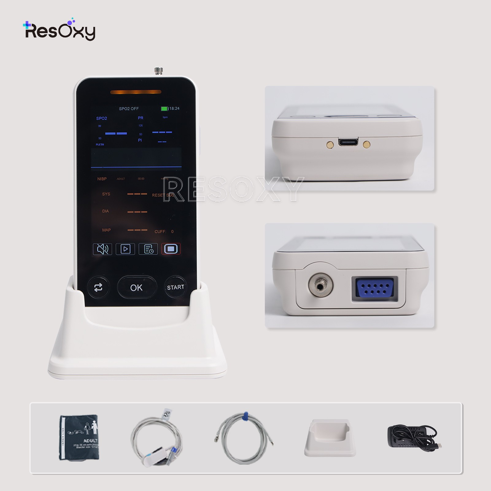 4''-Portable Handheld Patient Monitor Vital Signs Monitor-SPO2,NIBP