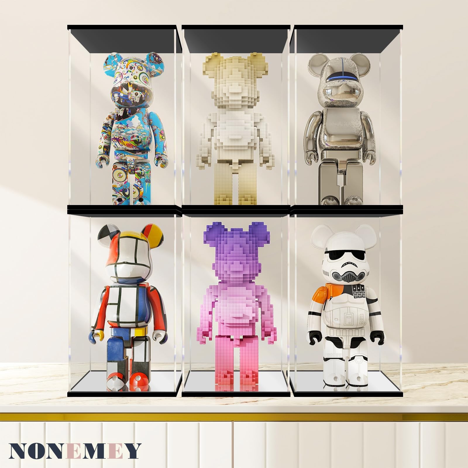 Clear Acrylic Display Case with Remote Control Light for 400% Bearbrick, Dust...