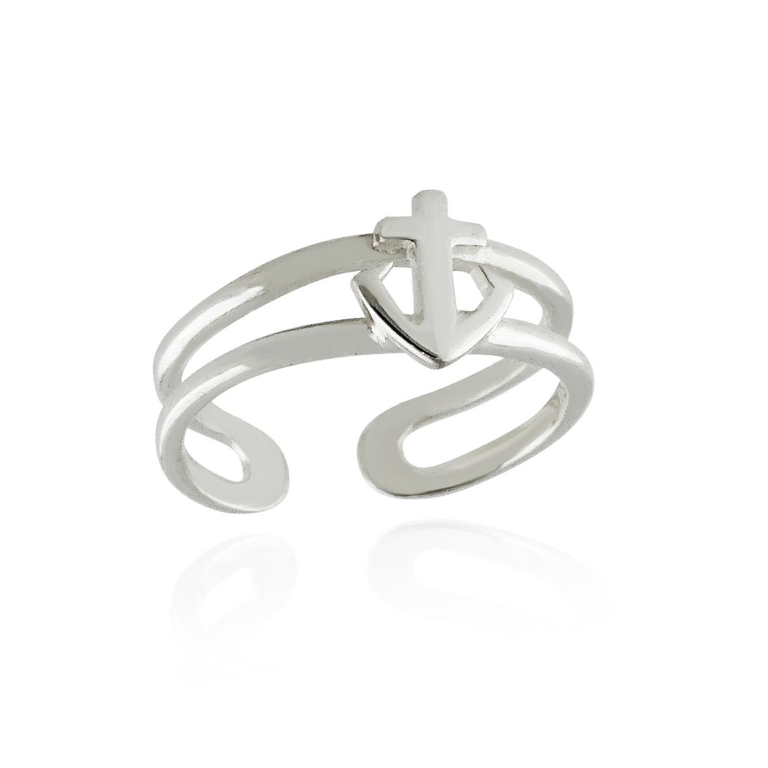 Anchor Toe Ring - 925 Sterling Silver - Adjustable Double Band Anchors Midi