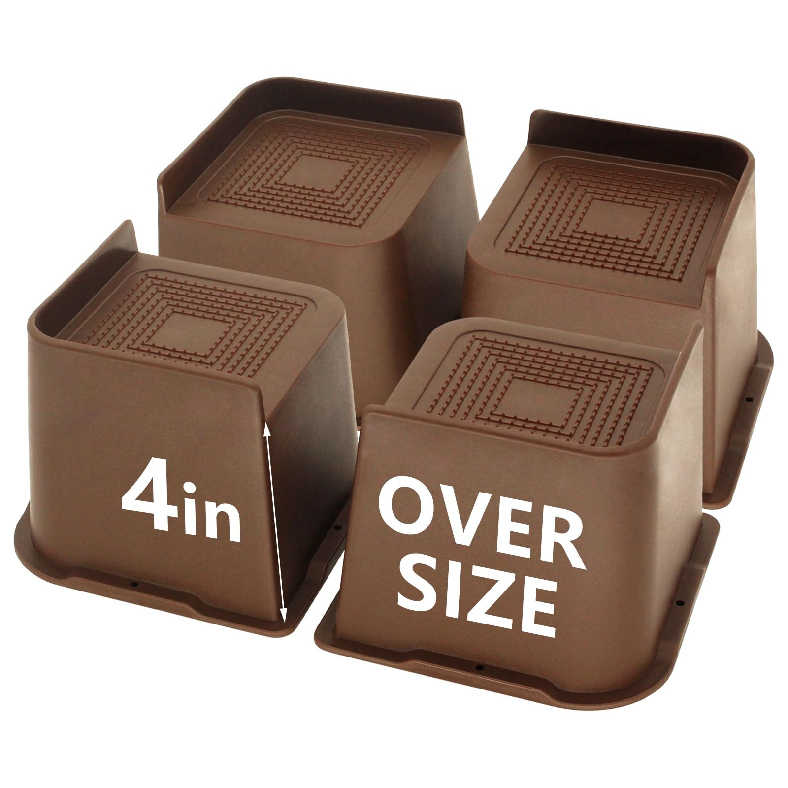 4 PCS 4 Inch Dark Brown Heavy Duty Bed Furniture Risers Sofa Desk Couch Lifts