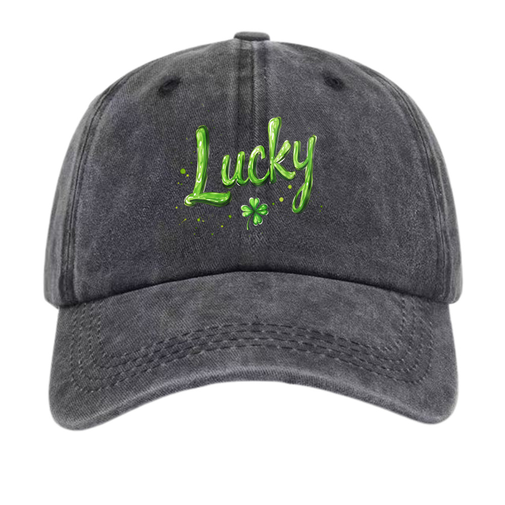Green Lucky Clover Washed Dad Hat - Casual Unisex Vintage Cap