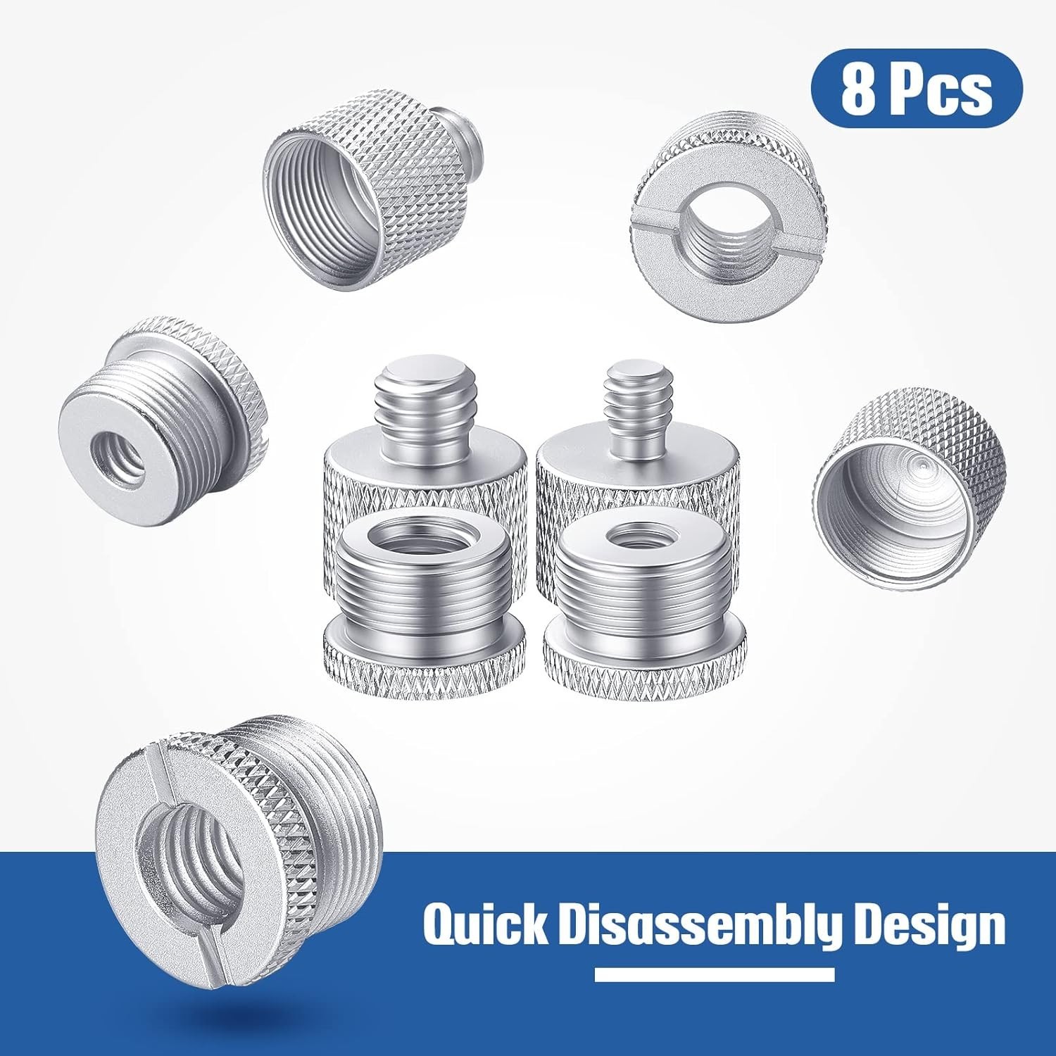 8Pcs Silver Microphone Thread Adapter Set for Universal Compatibility