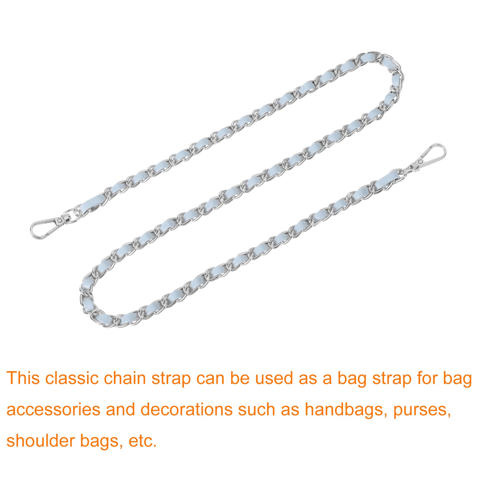 Purse Strap, 32" Leather for Shoulder Strap (Sky Blue, Silver)