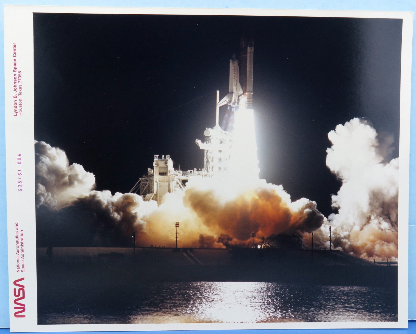 NASA PRESS PHOTO STS-36 Atlantis Night Launch Dept of Defense / RED SERIAL #006