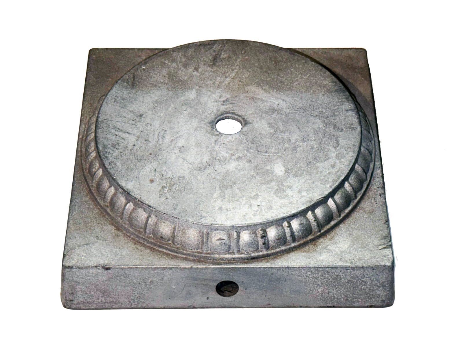 New/old stock 5-5/8" sq x 1-1/2" tall Cast Zinc Metal Base lamp part