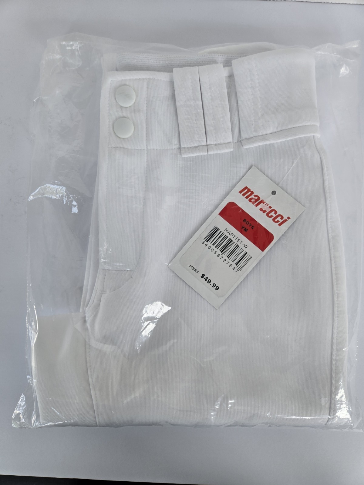 Marucci White Baseball/Softball Pants for Boys, Size YM Uniform Bottoms