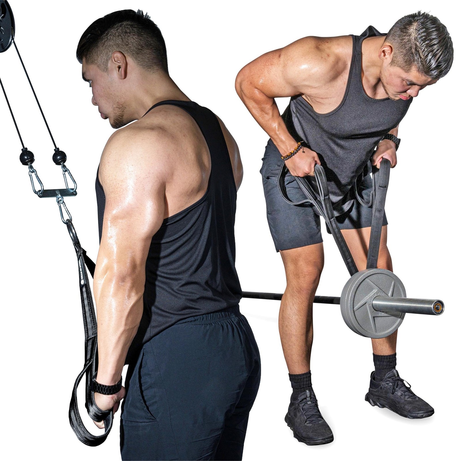 Tricep Rope Cable Attachment 2-in-1 for Barbell - Ergonomic Gym Pull Down