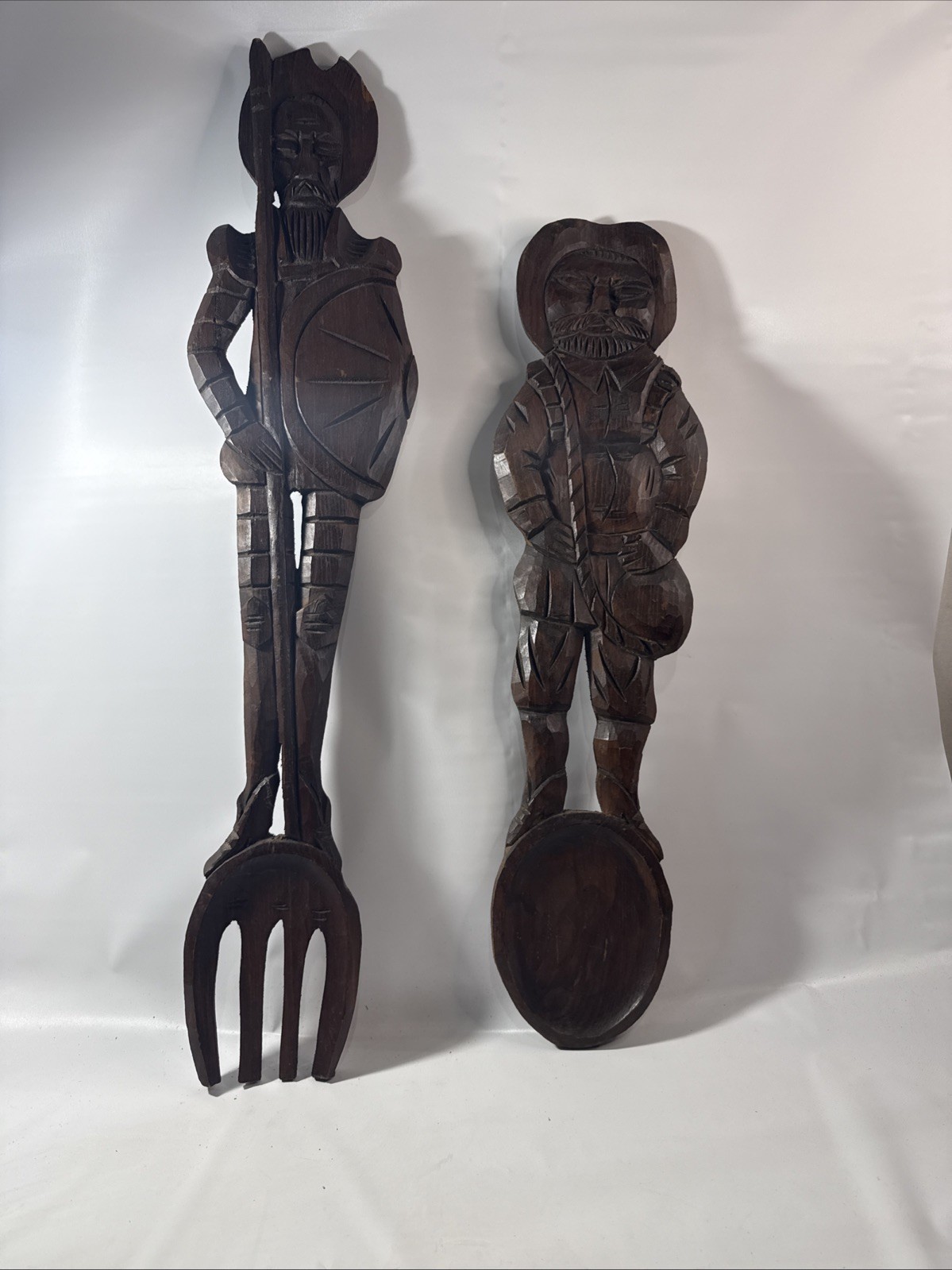 Pair of Vinatage Don Quizote and Sancho Panza Wooden Fork and Spoon Wall Decor