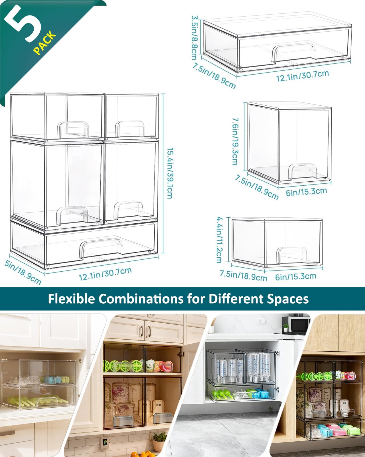 Baby Bottle Organizer for Countertop with Dust Protection, 5Pack Stackable Ba...