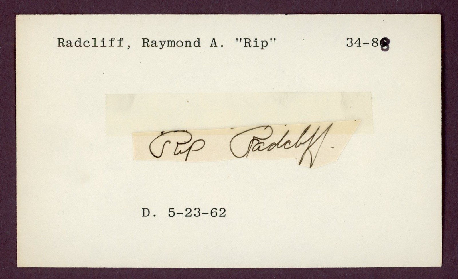 Rip Radcliff Chicago White Sox Cut Signature (Dec'd 1962)