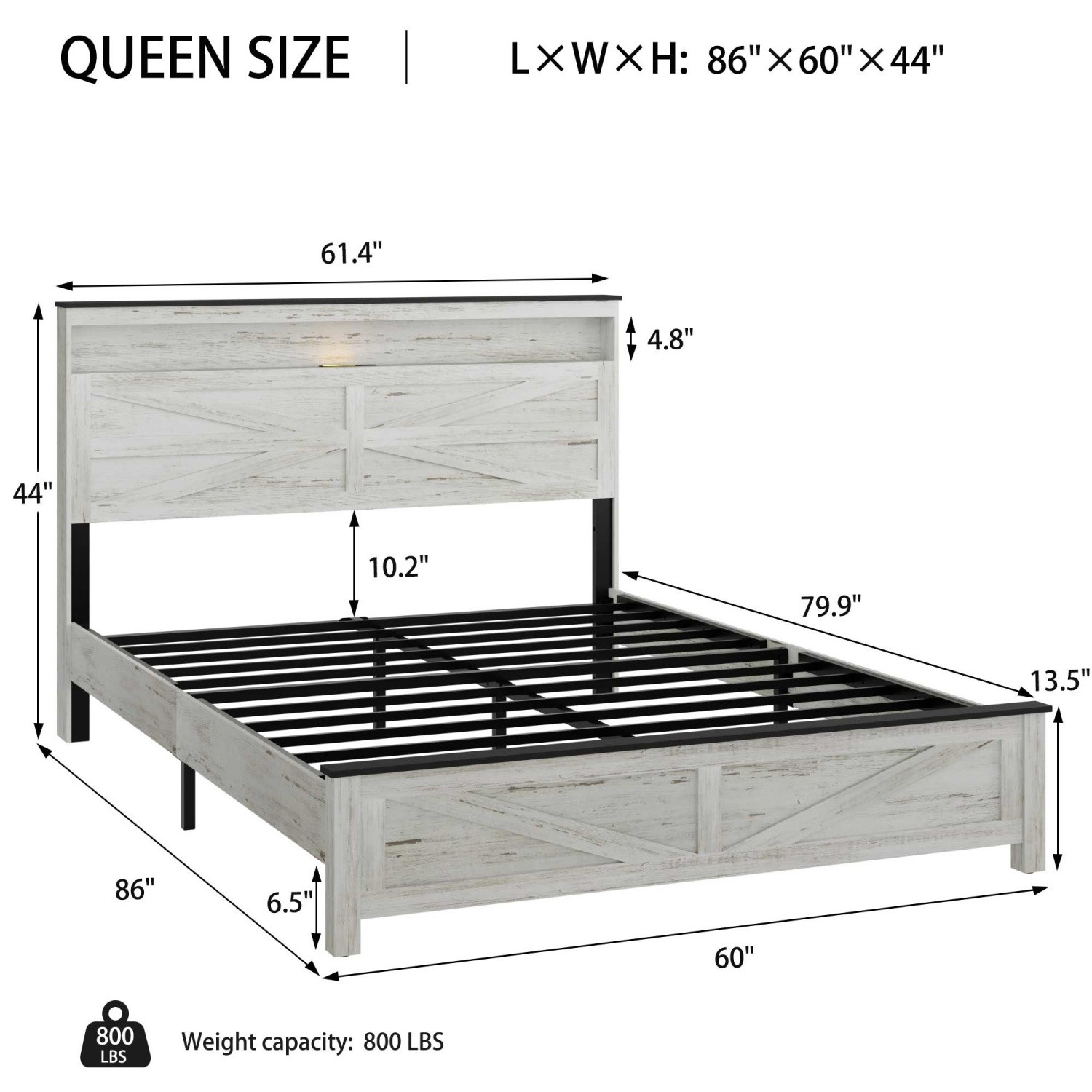 Queen/King Size Platform Bed Frame w/ Storage Headboard & LED Light & USB Ports