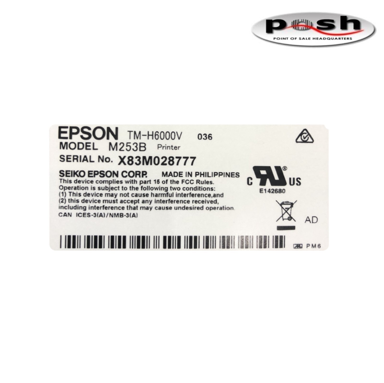 Epson TM-H6000V Receipt Printer M253B NEW