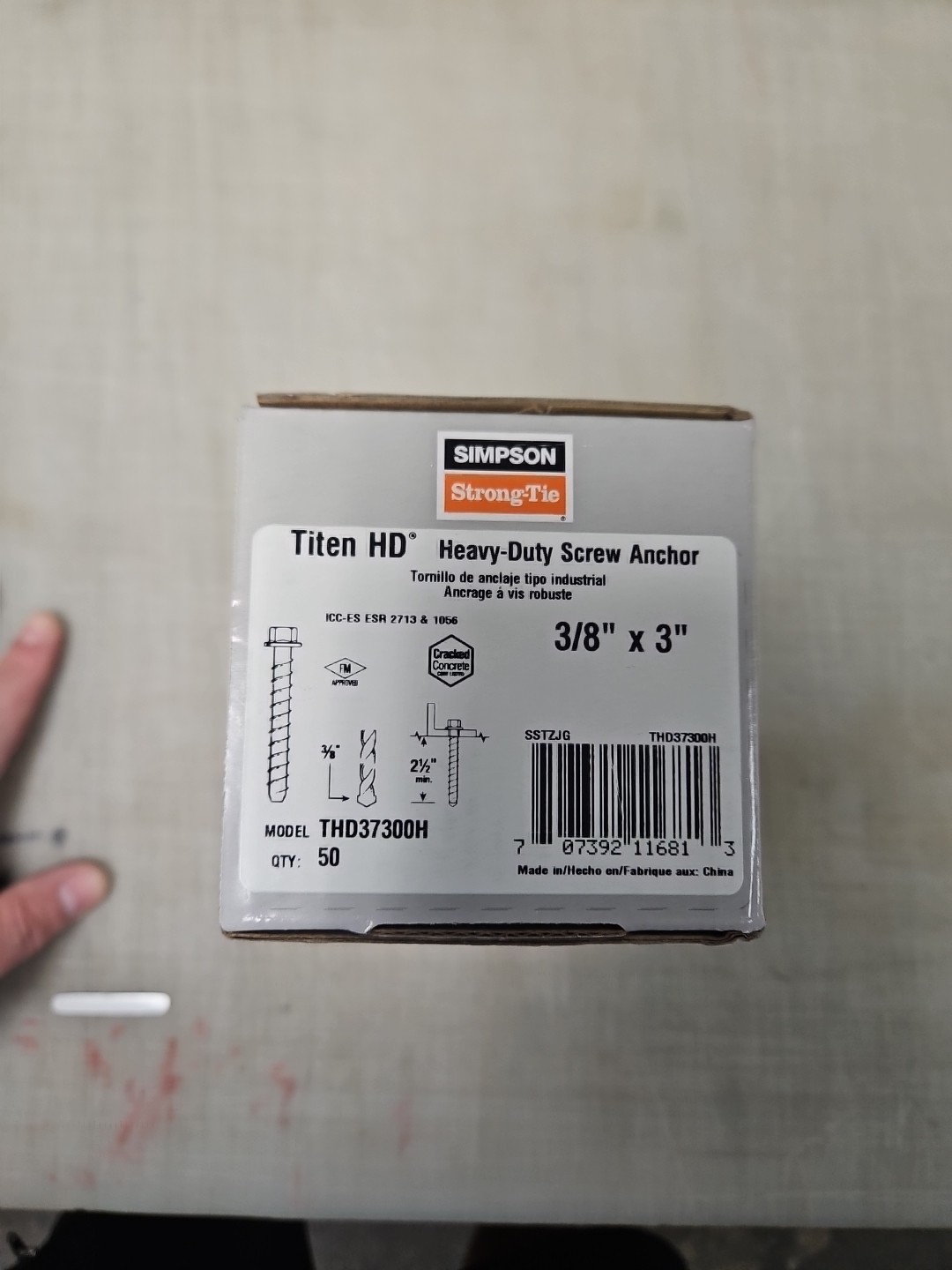 Simpson THD37300H 3/8" x 3" Titen HD Heavy Duty Screw Anchor 50/pk