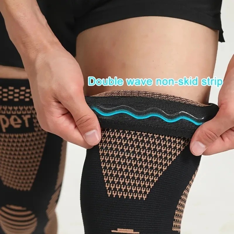 1pc Copper Compression Knee Sleeves, Stretchable Full Leg Support Knit Fabric kn