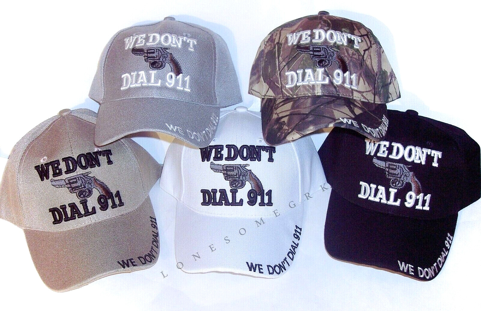 We Don't Dial 911 w/ Revolver Gun Embroidered Adjustable Baseball Hat Cap BOXED