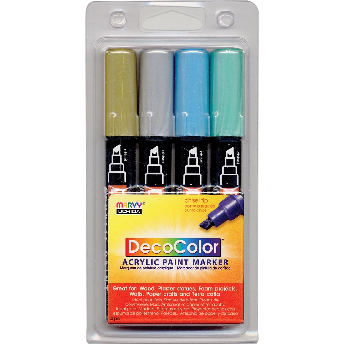 Marvy DecoColor Metallic Acrylic Paint Markers - 4 Metallic Colors