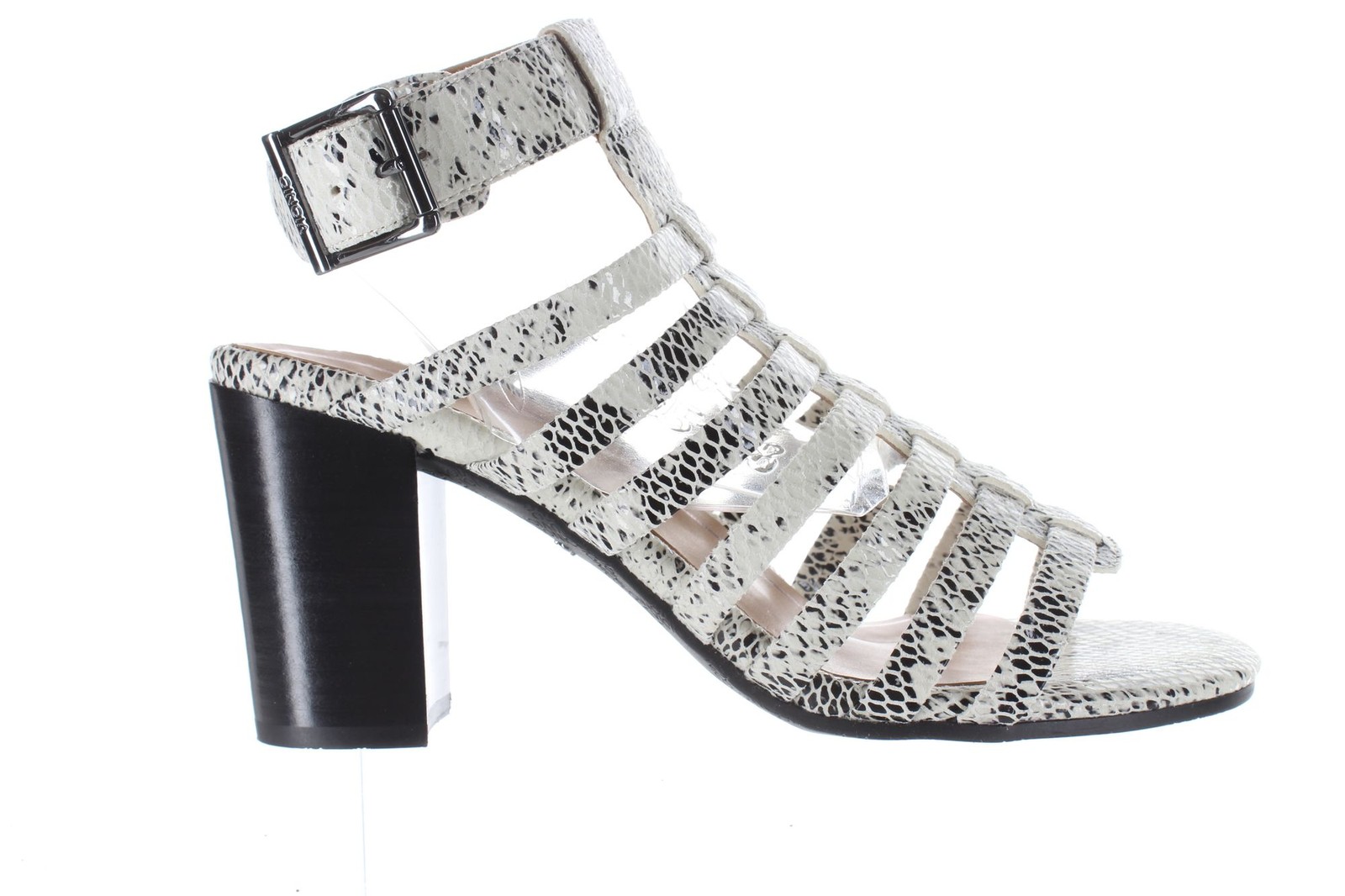 Vionic Womens Perk Sami Snake White Black Ankle Strap Heels Size 8.5