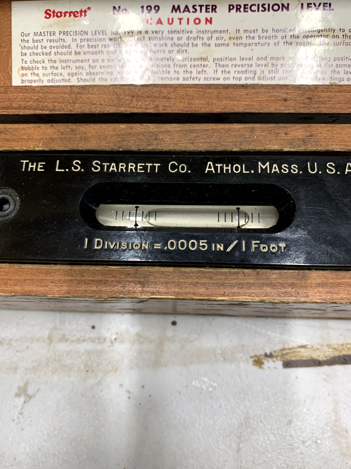STARRETT 199 MASTER PRECISION LEVEL 0.0005" / 12 "