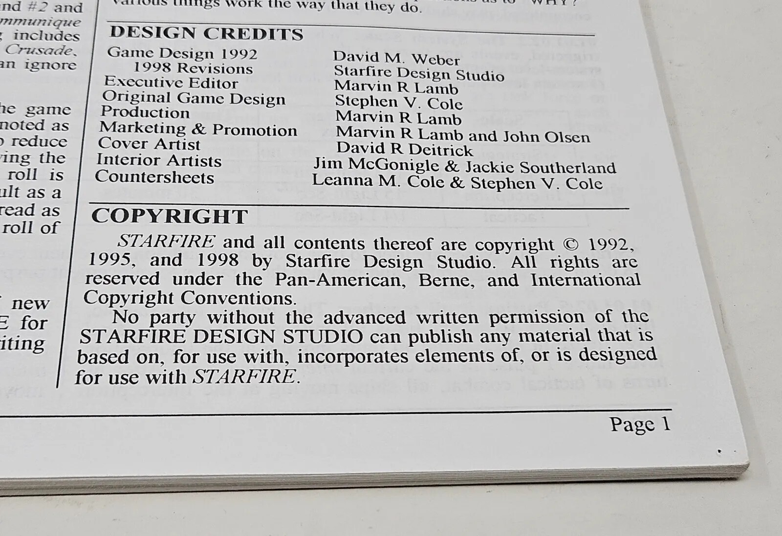 STARFIRE 3rd Edition Revised Starfire Design Studio 1998
