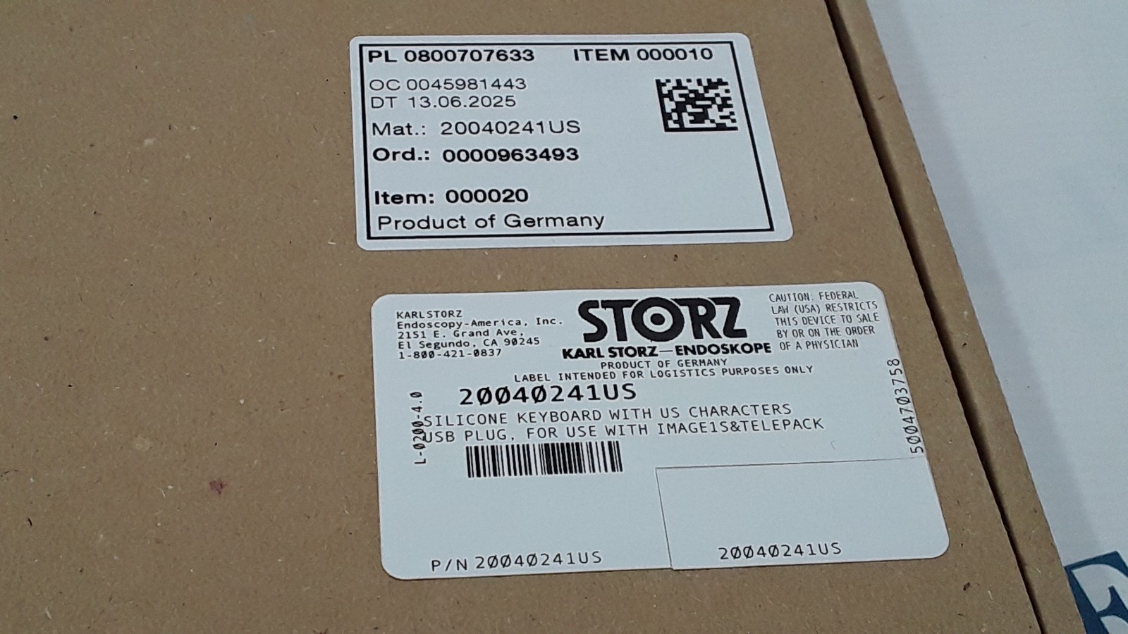 Storz Silicone Keyboard USB Plug PN 20040241US