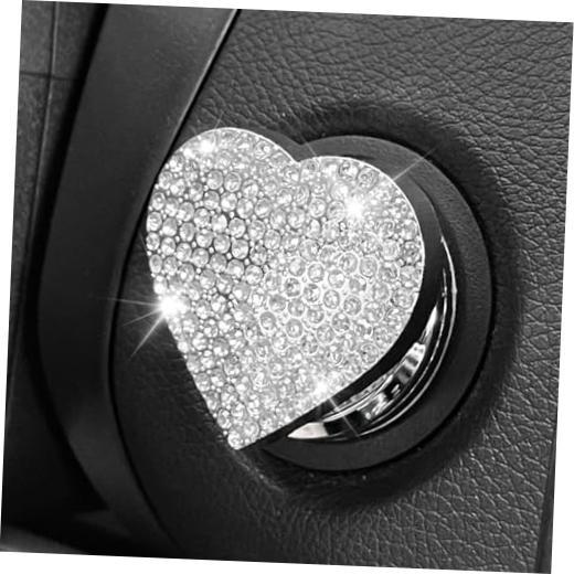 Heart Shape Car Engine Start Button Cover - Sparkly Rhinestone Ignition - White