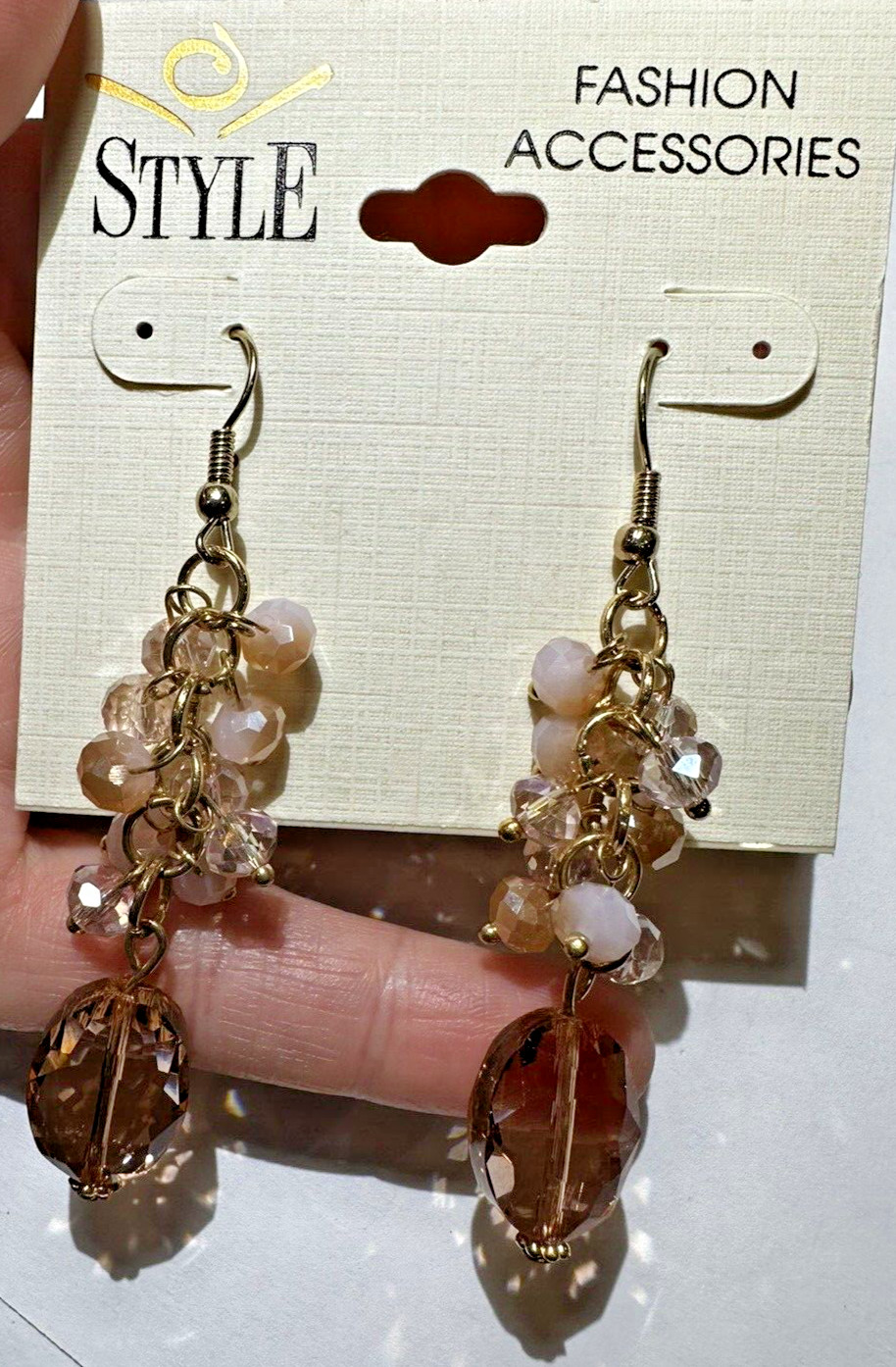 NWT Style Fashion Facete Light Pink AB Glass Crystal Bead Dangle Hook Earring K1