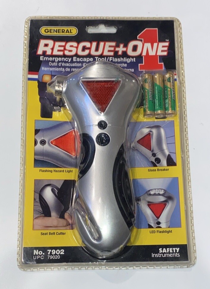 General Rescue One Emergency Seatbelt Escape Tool-Glass Breaker-Flashlight NEW
